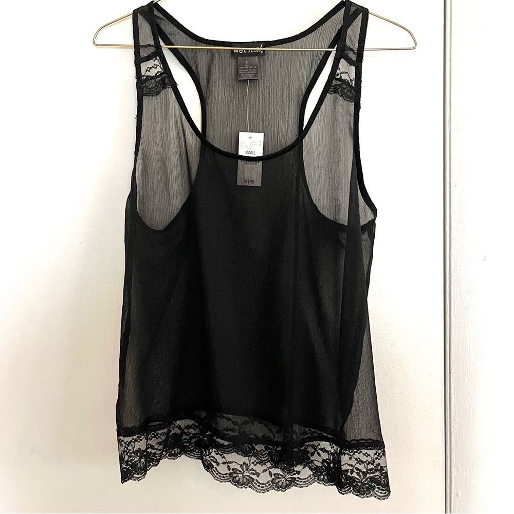 NWT Sheer Lace Black tank, Small